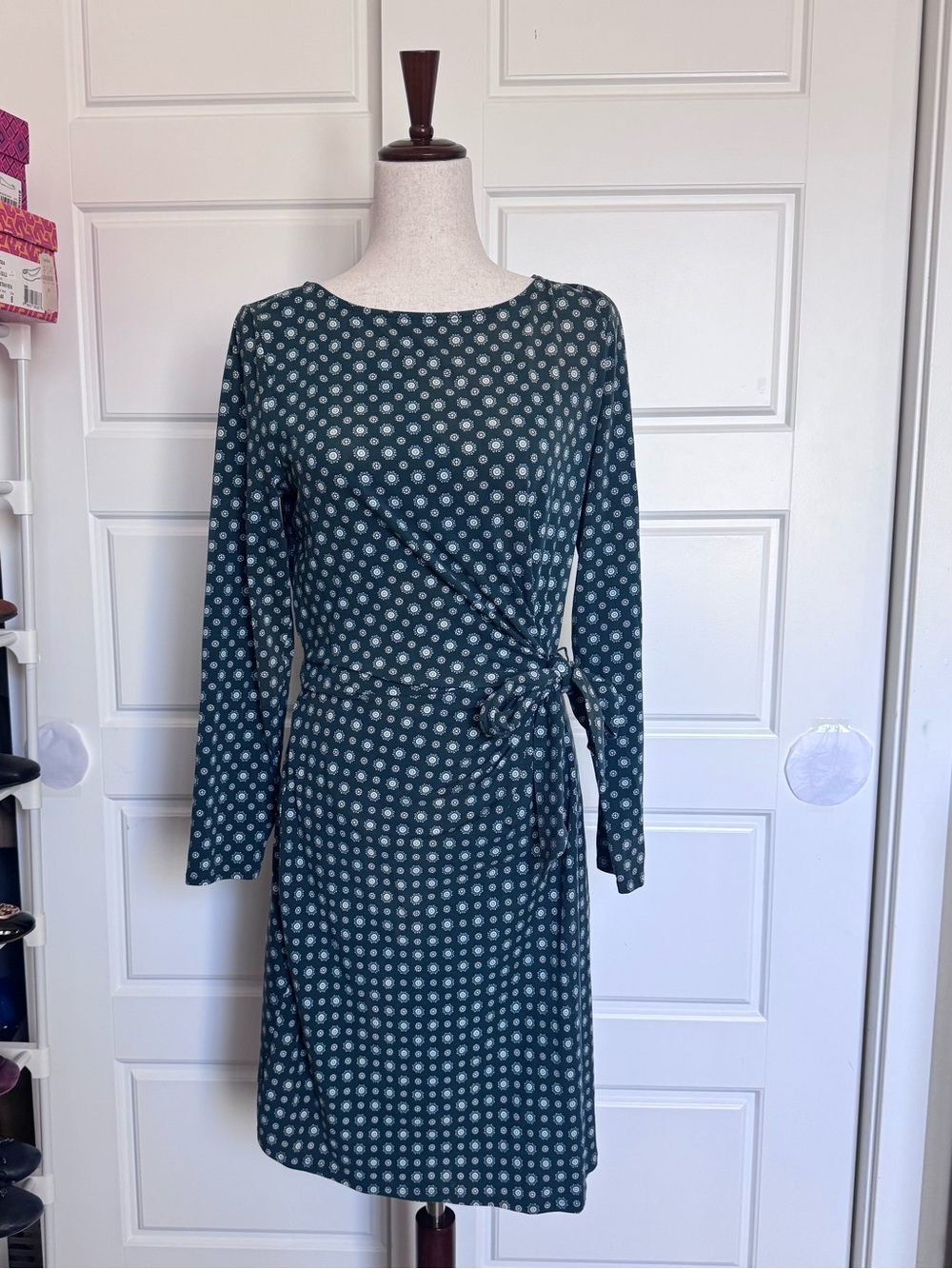 Lands' End Cotton Modal Boatneck Tie Waist Dress - Size M